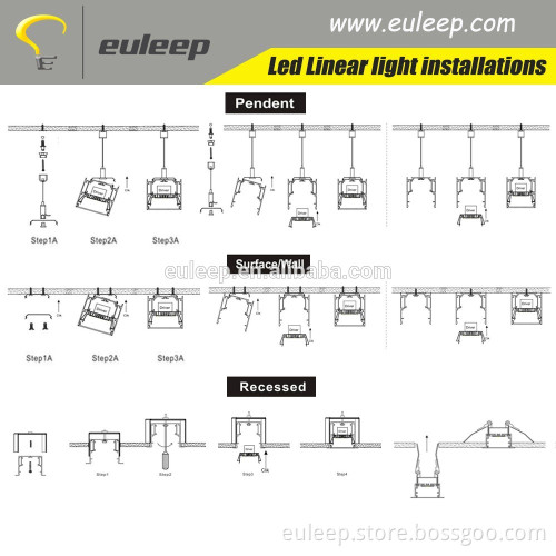 EU12275 0-10V dimmable recessed ceiling led linear light internal ul saa gs tuv driver 3ft 4ft 5ft 8ft